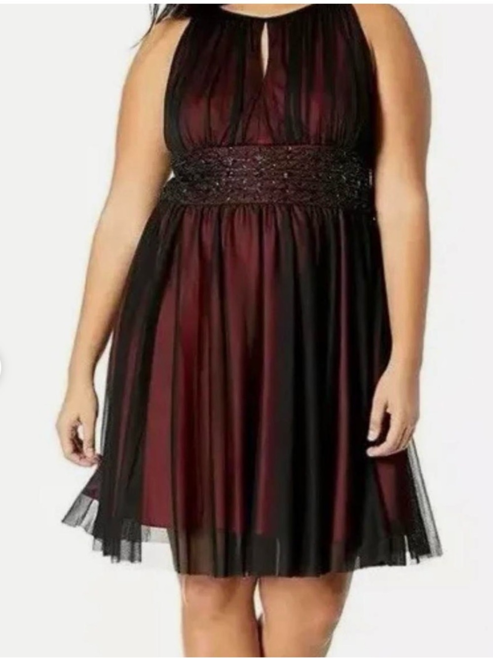 Jessica Howard Red and Black Beaded Waist Cocktail Dress 20W
